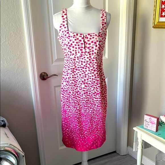 Calvin Klein Pink and White Geometric Print Sleeveless Dress Cotton Spandex - Picture 1 of 7